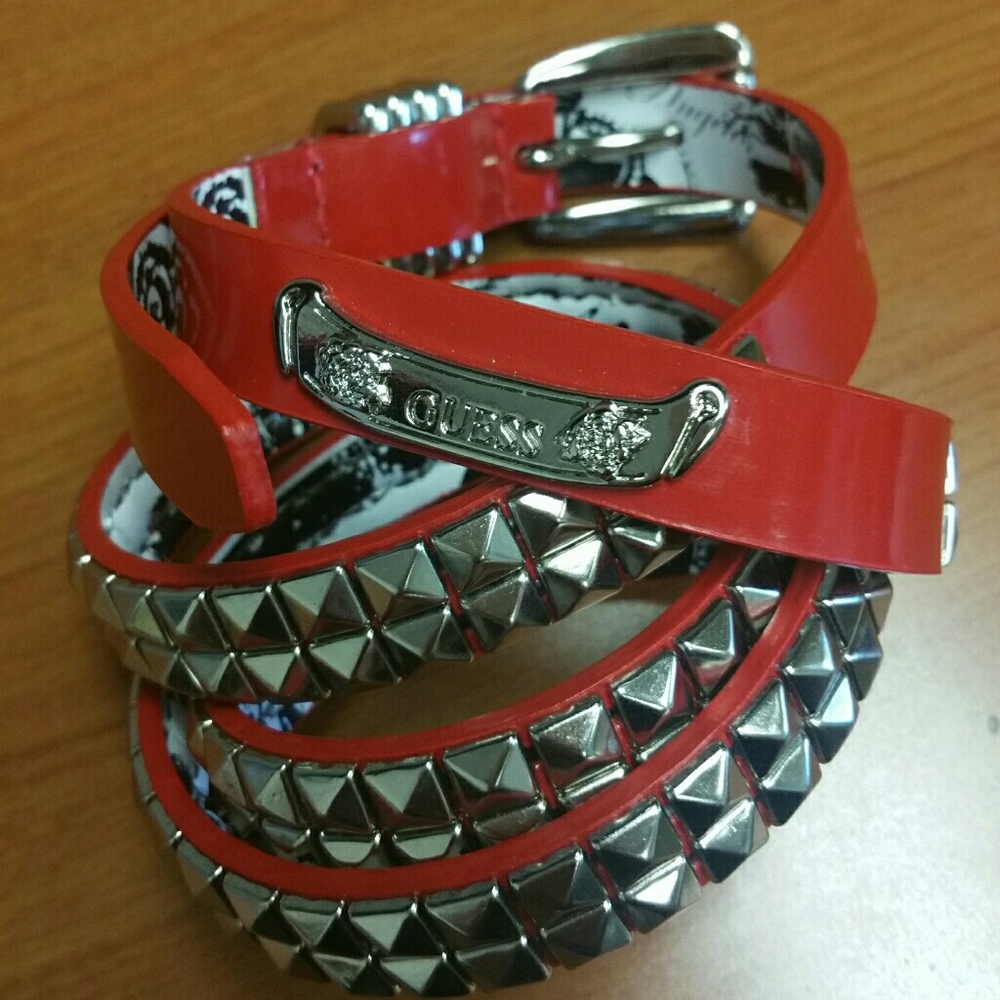 Vintage Red Patent Leather Studded Guess Belt